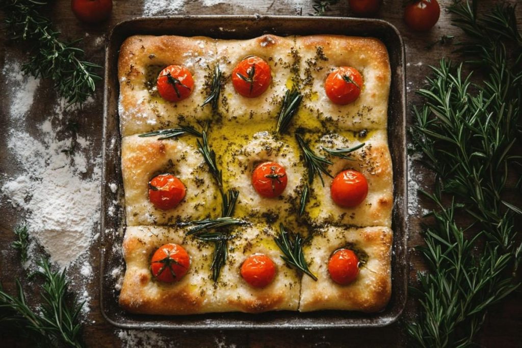 Recette de focaccia italienne moelleuse : pain traditionnel aux herbes fait maison