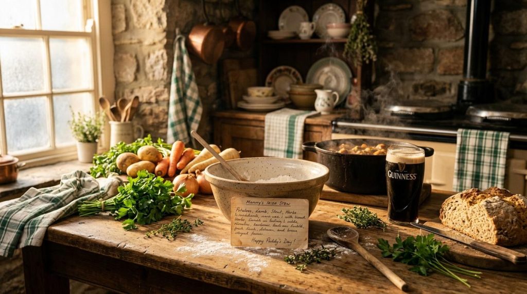Cuisine rustique irlandaise avec Guinness et ingrédients frais