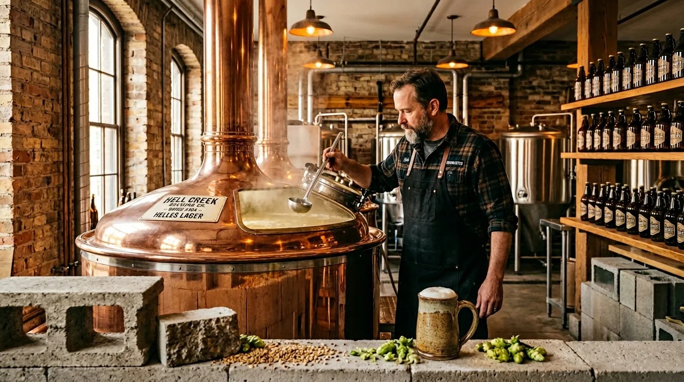 Brasseur versant de la bière depuis un tonneau de cuivre