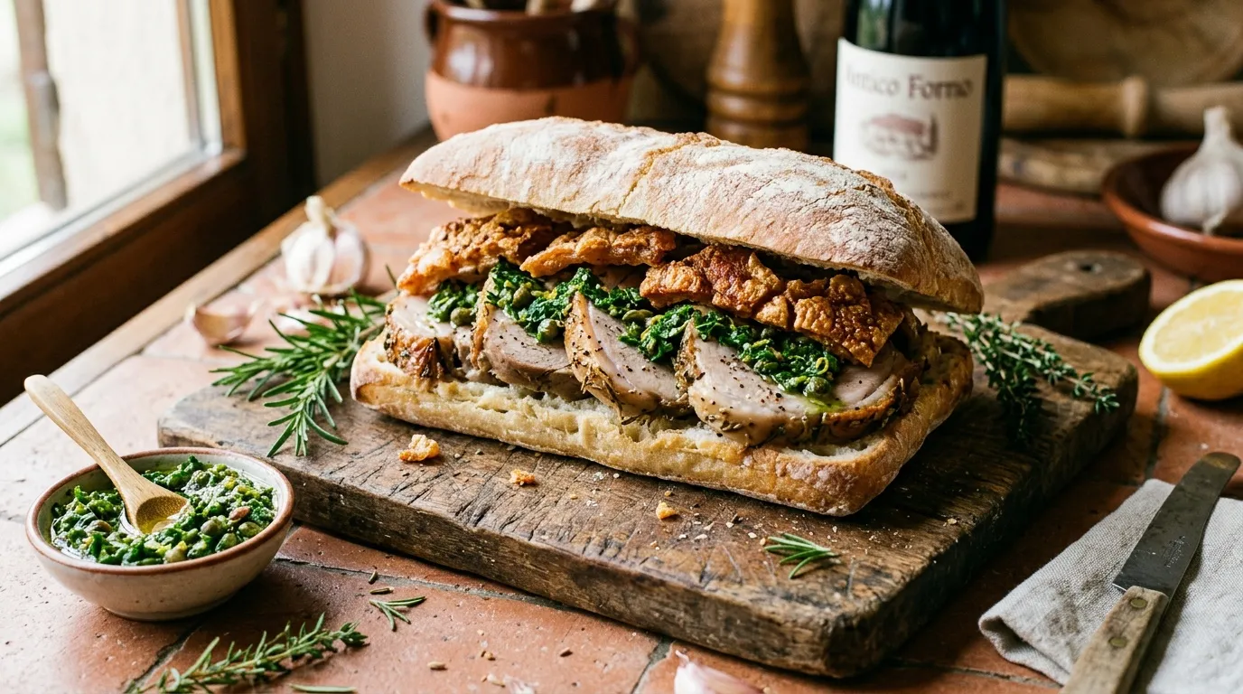 Sandwich artisanal garni de viande, épinards et herbes aromatiques