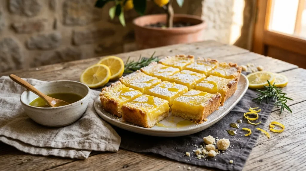 Tarte au citron découpée avec glaçage sucre et citron frais